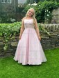 Ball Gown/Princess Sweep Train Scoop Neck Glitter Pockets Prom Dresses