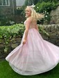 Ball Gown/Princess Sweep Train Scoop Neck Glitter Pockets Prom Dresses