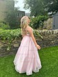 Ball Gown/Princess Sweep Train Scoop Neck Glitter Pockets Prom Dresses