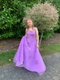 Ball Gown Scoop Neck Tulle Sweep Train Appliques Lace Prom Dresses