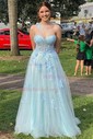 Ball Gown/Princess Sweep Train One Shoulder Tulle Glitter Flower(s) Prom Dresses