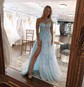 Ball Gown/Princess Sweep Train One Shoulder Tulle Glitter Flower(s) Prom Dresses