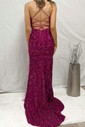 Sheath/Column V-neck Sequined Sweep Train Prom Dresses With Feathers / Fur