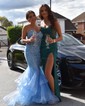 Trumpet/Mermaid Sweetheart Tulle Floor-length Appliques Lace Prom Dresses