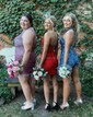 Sheath/Column Sweetheart Tulle Short/Mini Short Prom Dresses With Appliques Lace