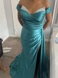 Sheath/Column Sweep Train Off-the-shoulder Silk-like Satin Split Front Prom Dresses