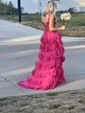 Ball Gown Sweetheart Tulle Sweep Train Prom Dresses With Appliques Lace