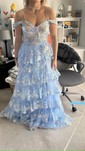 Ball Gown Sweetheart Tulle Sweep Train Prom Dresses With Appliques Lace