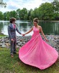 Ball Gown/Princess One Shoulder Sequined Sweep Train Prom Dresses With Pockets