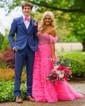 Ball Gown/Princess Off-the-shoulder Tulle Sweep Train Prom Dresses With Feathers / Fur