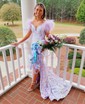 Trumpet/Mermaid Off-the-shoulder Sequined Sweep Train Prom Dresses With Split Front