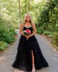 Ball Gown/Princess V-neck Tulle Floor-length Prom Dresses With Bow