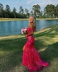 Trumpet/Mermaid Off-the-shoulder Sequined Sweep Train Prom Dresses With Appliques Lace