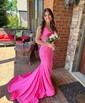 Trumpet/Mermaid V-neck Jersey Court Train Prom Dresses With Split Front