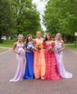 Trumpet/Mermaid V-neck Sequined Sweep Train Split Front Prom Dresses