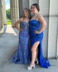 Trumpet/Mermaid Sweetheart Lace Sweep Train Prom Dresses With Beading