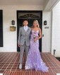 Trumpet/Mermaid V-neck Glitter Sweep Train Prom Dresses With Appliques Lace