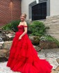 Ball Gown/Princess Off-the-shoulder Tulle Sweep Train Prom Dresses With Beading