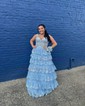 Ball Gown/Princess Off-the-shoulder Tulle Sweep Train Prom Dresses With Tiered