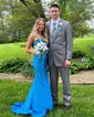 Trumpet/Mermaid V-neck Jersey Sweep Train Prom Dresses With Split Front