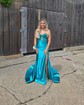 Trumpet/Mermaid Sweetheart Silk-like Satin Sweep Train Prom Dresses With Appliques Lace