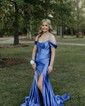 Trumpet/Mermaid Off-the-shoulder Silk-like Satin Sweep Train Prom Dresses With Ruched