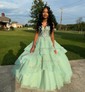 Ball Gown/Princess V-neck Organza Sweep Train Prom Dresses With Tiered