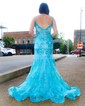 Trumpet/Mermaid V-neck Tulle Sweep Train Prom Dresses With Sequins