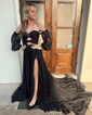 Ball Gown/Princess Off-the-shoulder Chiffon Court Train Prom Dresses With Beading