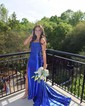 Trumpet/Mermaid Straight Silk-like Satin Sweep Train Prom Dresses With Beading