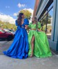 Ball Gown/Princess Square Neckline Satin Court Train Prom Dresses With Ruched