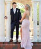 Sheath/Column Straight Sequined Sweep Train Prom Dresses With Split Front