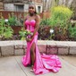 Mermaid Strapless Satin Cut Out Prom Dresses With Ruched