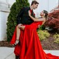 Mermaid Strapless Satin Cut Out Prom Dresses With Ruched
