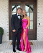 Mermaid Strapless Satin Cut Out Prom Dresses With Ruched