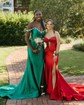 Trumpet/Mermaid Off-the-shoulder Silk-like Satin Sweep Train Prom Dresses With Beading