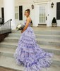 Ball Gown/Princess Halter Tulle Sweep Train Prom Dresses With Tiered