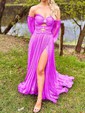 Ball Gown/Princess Off-the-shoulder Chiffon Court Train Prom Dresses With Beading