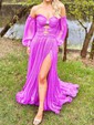 Ball Gown/Princess Off-the-shoulder Chiffon Court Train Prom Dresses With Beading