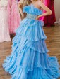 Ball Gown/Princess Straight Organza Sweep Train Prom Dresses With Beading