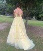 Ball Gown Scoop Neck Tulle Sweep Train Appliques Lace Prom Dresses