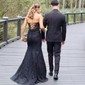 Sheath/Column Sweetheart Tulle Sweep Train Prom Dresses With Appliques Lace