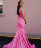 Trumpet/Mermaid Sweep Train V-neck Sequined Prom Dresses