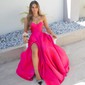 Ball Gown Sweetheart Satin Sweep Train Prom Dresses With Split Front