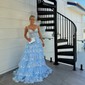 Ball Gown/Princess Off-the-shoulder Tulle Sweep Train Prom Dresses With Appliques Lace