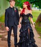 Trumpet/Mermaid Off-the-shoulder Tulle Sweep Train Prom Dresses With Appliques Lace