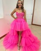 Ball Gown/Princess Sweetheart Lace Tulle Asymmetrical Prom Dresses With Tiered