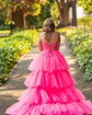 Ball Gown/Princess Sweetheart Lace Tulle Asymmetrical Prom Dresses With Tiered