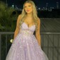 Ball Gown/Princess Sweetheart Lace Tulle Sweep Train Prom Dresses With Appliques Lace