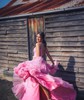 Ball Gown/Princess V-neck Tulle Glitter Sweep Train Prom Dresses With Tiered